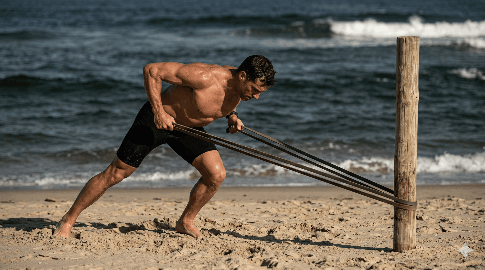 Swimmer performing core plank exercise for open water strength